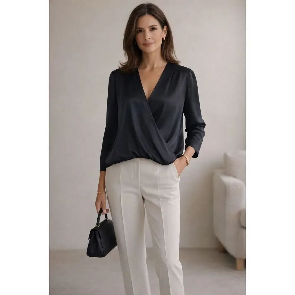 NWOT A.L.C silk blend faux wrap blouse, Sz 8, $398  E48